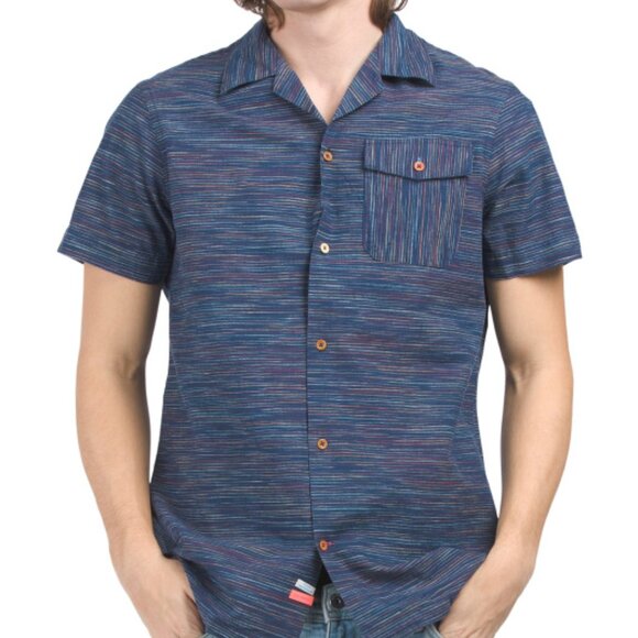 NEW SCOTCH & SODA Linen Blend Spaced Out Horizontal Striped Shirt Navy 267mn - Picture 1 of 5